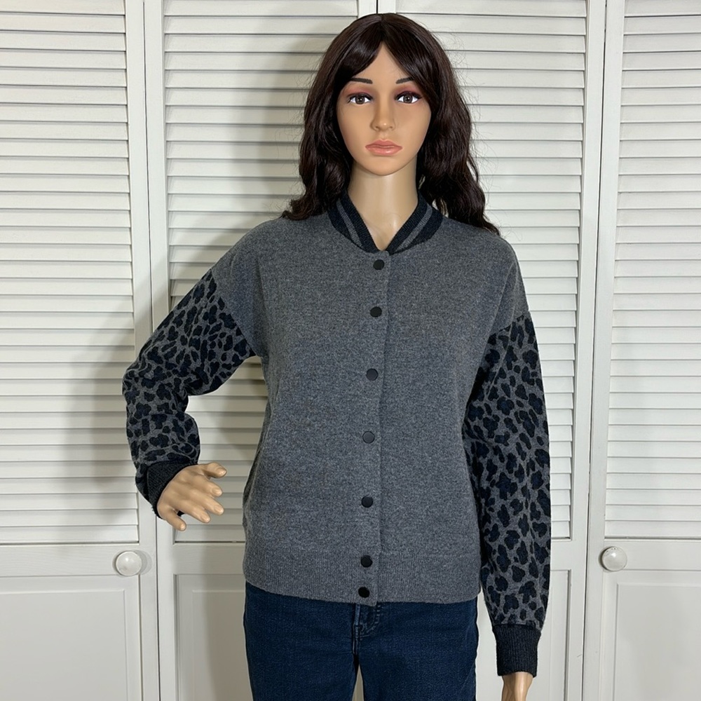 27 Miles Malibu Animal Print Wool & Cashmere Sweater Bomber Jacket Small